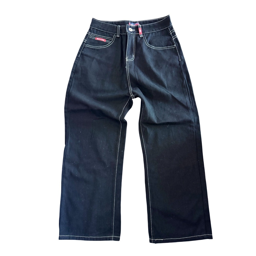 JNCO Baggy Jeans Black Contrast Stitch Skater Wide Leg Pants Y2K Grunge S